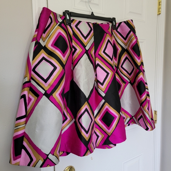 NWT Lane Bryant A Line Geometric Print Skirt Pockets Pink Black Retro Size 22 - Picture 2 of 11